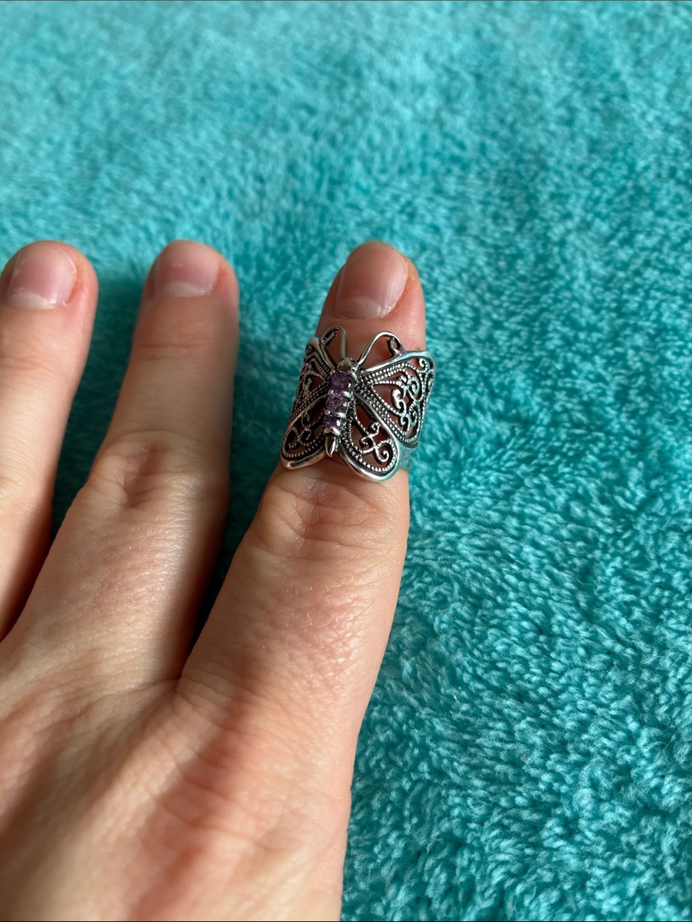 Vintage Charles Winston 925 Sterling Silver Purple CZ Butterfly Ring Size 6